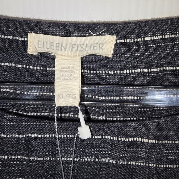 Eileen Fisher Organic Linen Delavé Pinstripe Tunic Dress Graphite Scoop XL NEW - Picture 3 of 9